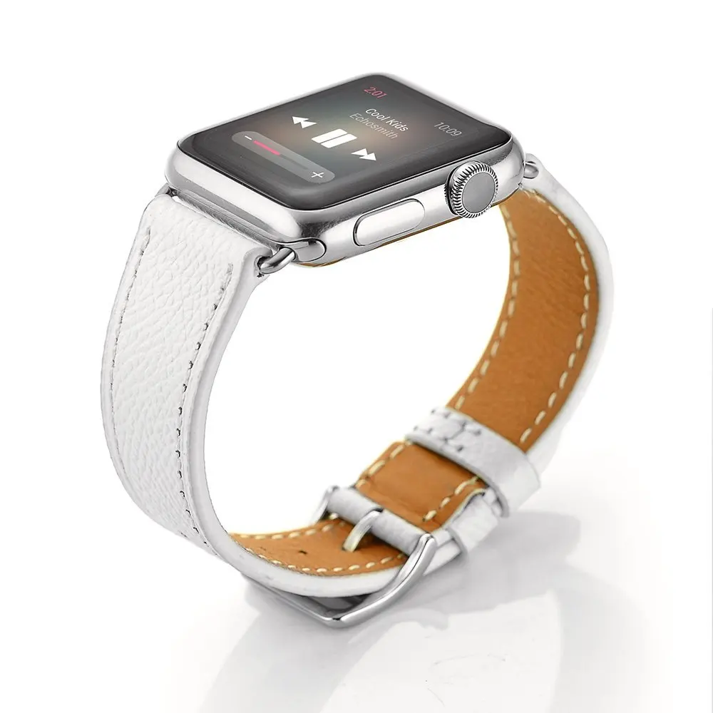 Litchi white Ремешок из натуральной кожи для Apple Watch 44 мм/40 мм iWatch 42 мм 38 мм Высококачественный текстурированный Браслет Apple watch 5 4 3 2 1 - Цвет ремешка: Litchi white