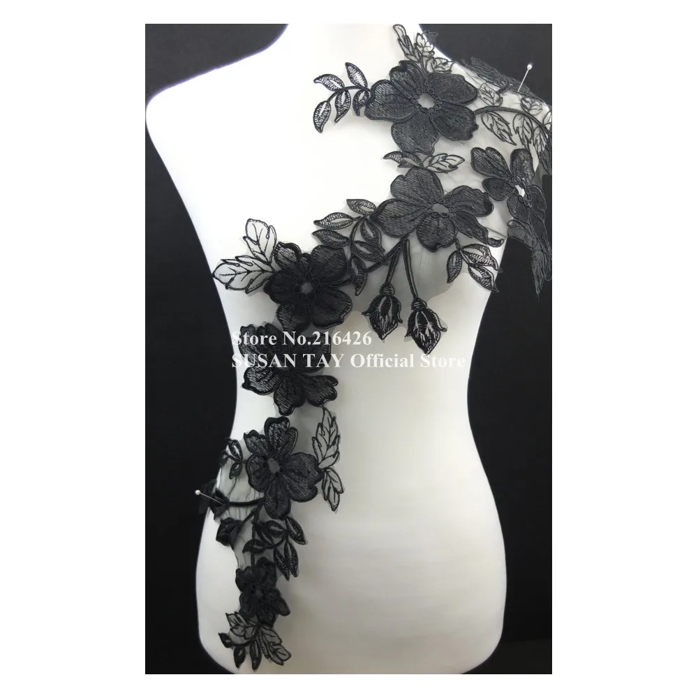 1 шт. Новинка большой длинный полиэстер черная Цветочная вышивка кружевные