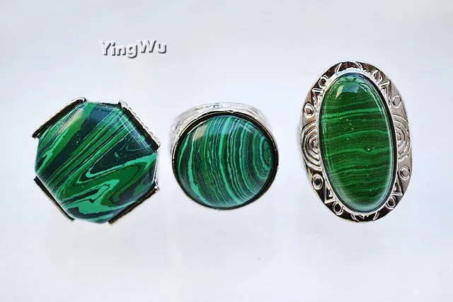 Vintage Silver P Geometric Natural Malachite Stone Rings For Women aneis femininos Fashion Finger Ring Wholesale Lots 10Pcs | Украшения и