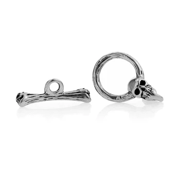 

2sets/lot Retro Hip hop skull Stainless Steel OT Clasps Toggle Clasps Buckle Connectors for DIY Bracelet Necklace Jewelry Making
