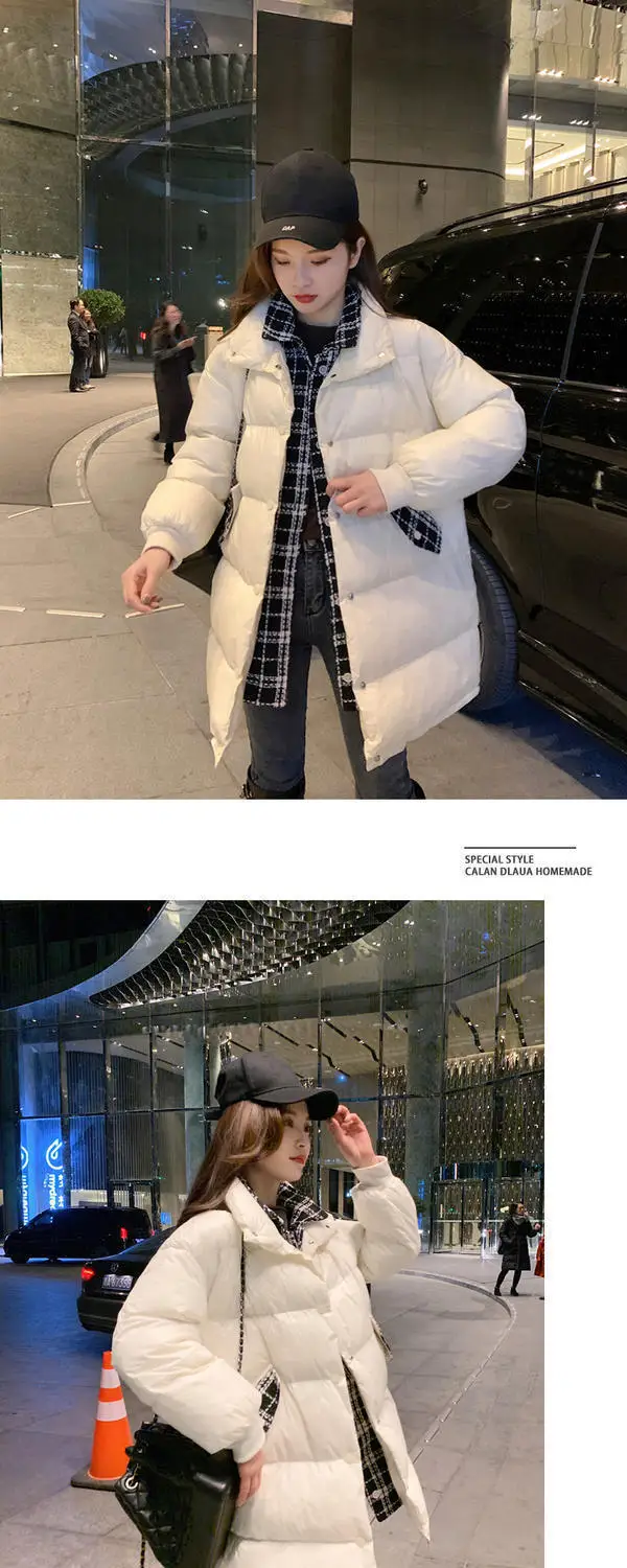 black puffer coat womens Winter Jacket Women Cotton Padded Jacket 2021 Korean Version Fake Two Pieces Spliced Loose Streetwear Fashion Bubble Bread Coat white puffer coat