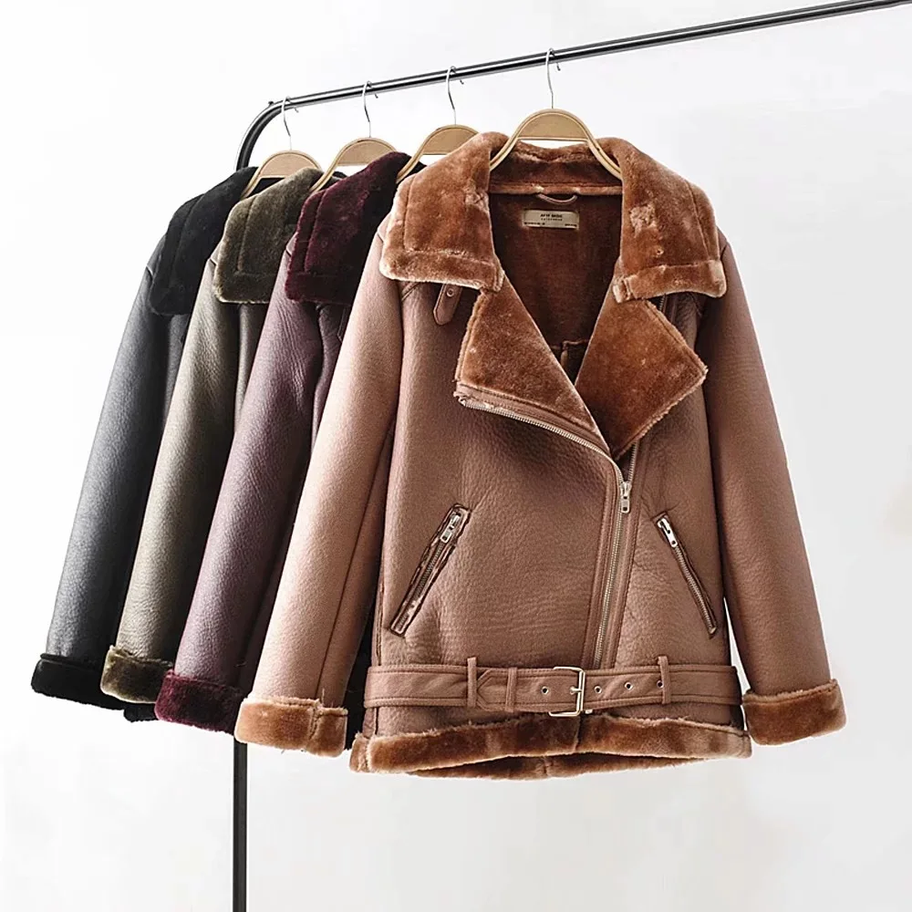 2019 Женская осенне зимняя Толстая Меховая куртка с отложным воротником