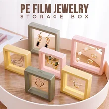1Pc PE Film Color Gift Bag Gems Jewelry Storage Box Dustproof Suspended Floating Ring Earrings Storage Transparent Decoration