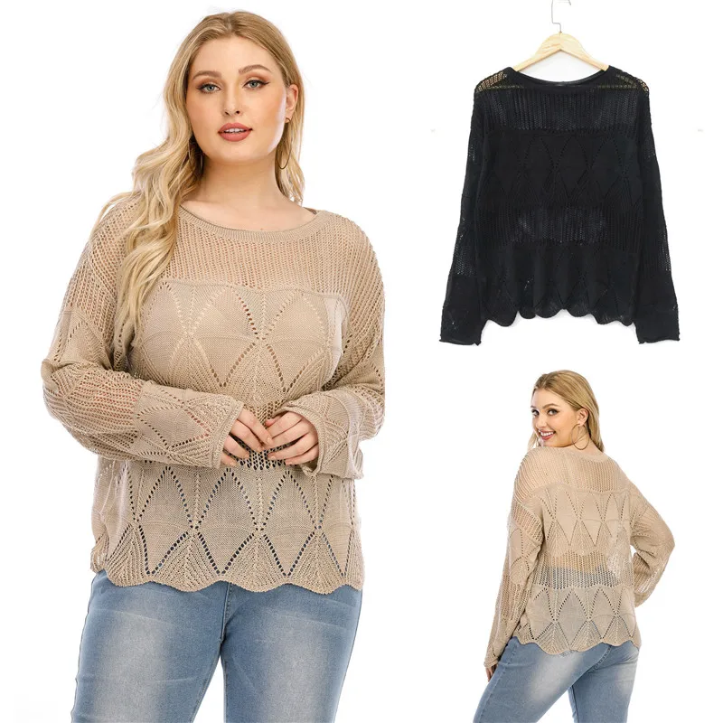 

Plus size Sweater Long Sleeve Pullovers for Women Beach Cover Up Saida De Banho Roupa Praia 2020 Autumn Winter Beachwear XL 3XL