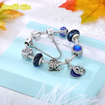

Charms Bracelet Alloy Zircon Crystal Blue Pumpkin Car Pendant Sliver Color Fit Brand Original Bracelets Fashion Europe Jewellery