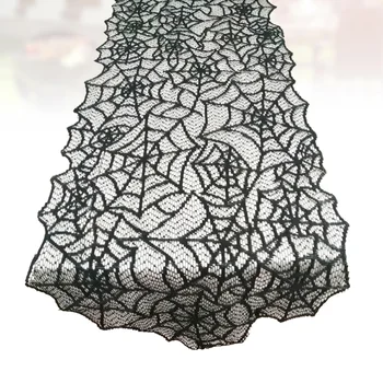 

Halloween Tablecloth Warp Knitted Lace Spider Web Table Runner Rectangular Table Cover Halloween Party Horror Dress Up Table Dec