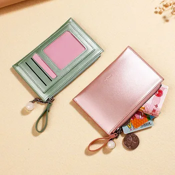 

Wallet Female Coin Purse Ladies Vogue Pu Leather Pearl Pendant Creative Photo Cards Mini Holographic Portfolio Women Wallets