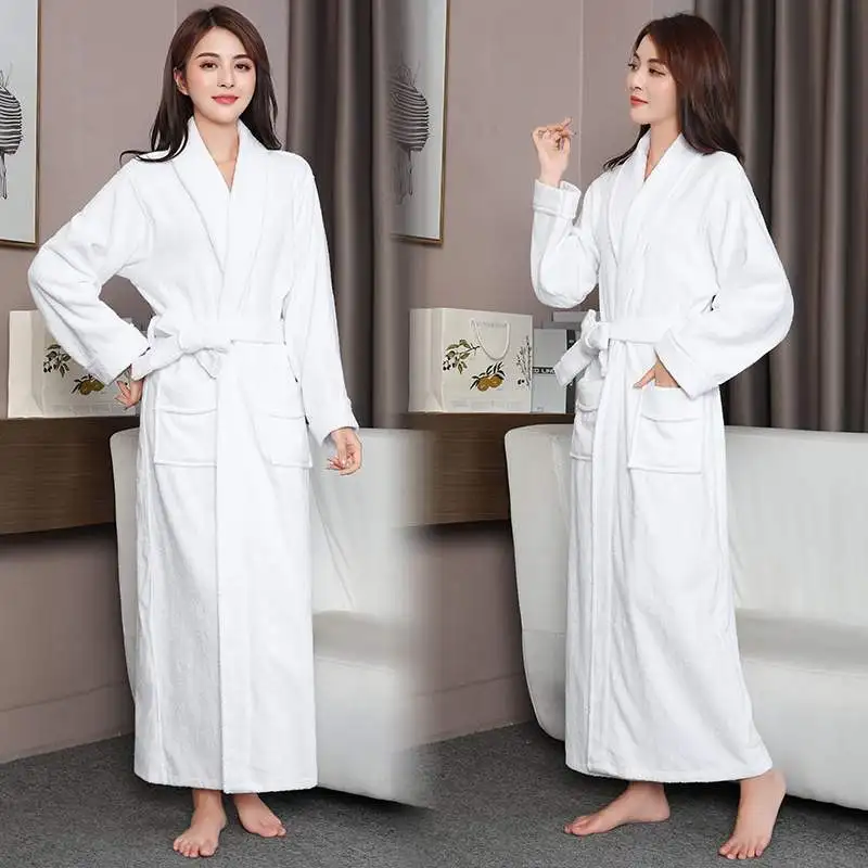 Cotton Toweling Terry Extra long Extra thick Robe blue Bath Robe Women Nightrobe Sleepwear Casual Home Bathrobe халат