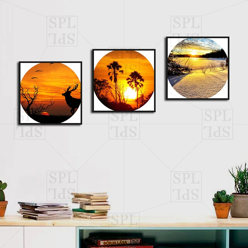 

Sunset Silhouette Wall Picture Home Decoration Landscape Posters and Prints Trees Elk Canvas Painting Room Decor Wall Art Prints