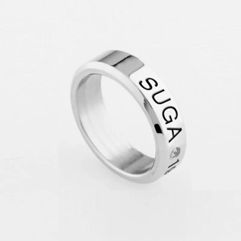 KPOP Bangtan мальчики круглое серебряное металлическое кольцо JIMIN JIN SUGA JUNGKOOK J-HOPE вечерние подарки люби себя LXX06 - Цвет основного камня: SUGA