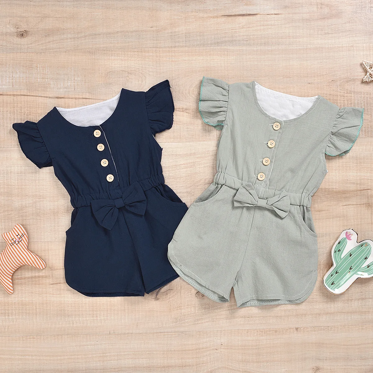 INS Hot Sales Summer New Style Girls Solid Color Jumpsuit Children Onesie