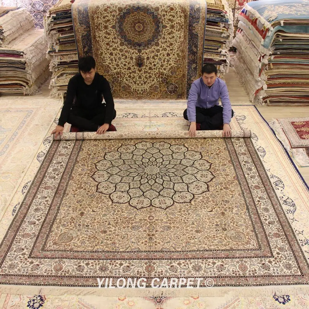 Шелковый персидский ковер ручной работы Yilong 8 'x 10' уникальный Vtg для семейной