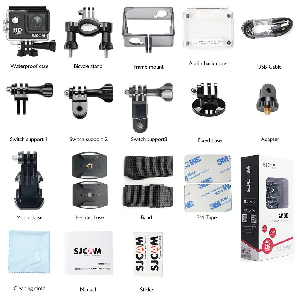 Оригинальная Экшн камера SJCAM серии SJ4000 1080P HD 2 0 &quotSJ4000/SJ4000 WIFI Водонепроницаемая