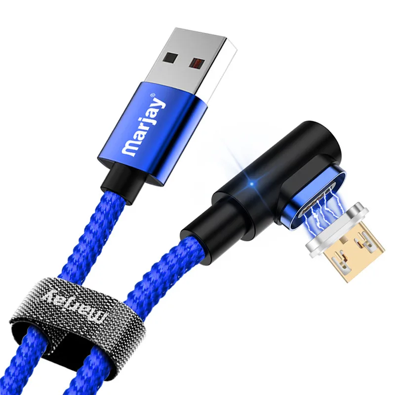 Marjay 90 градусов Micro USB Магнитный кабель 3A Быстрая зарядка Microusb Магнитный зарядный шнур для samsung Galaxy S7 Xiaomi Redmi - Цвет: Blue For Micro USB