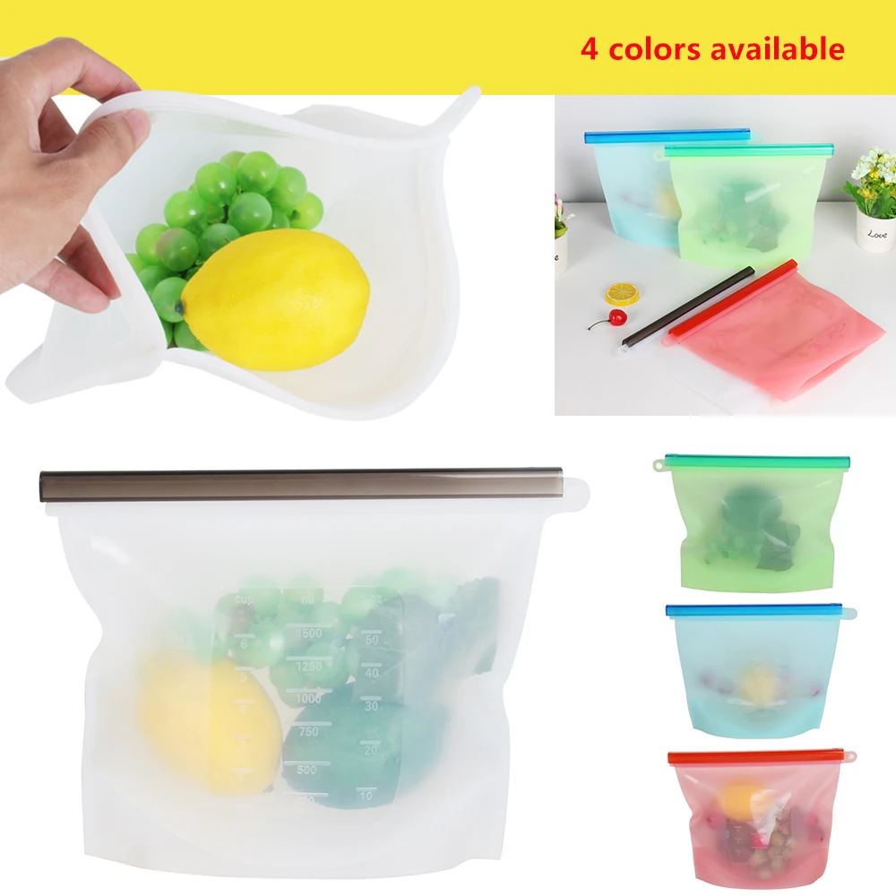 Reusable Silicone Sealer Bags Vacuum Food Storage Zip Lock Fridge