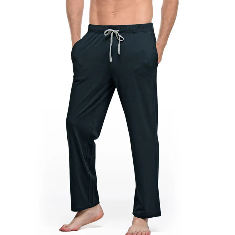 100% Cotton Men's Sleep Pants Solid Color Casual Sleepwear Loose Sleep Bottoms Comfortable Soft Home Wear Sports Yoga Trousers red pajama pants Men's Sleep & Lounge
