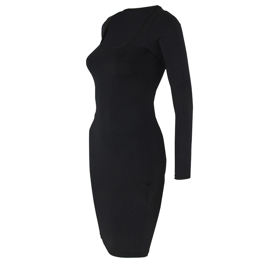 FREE OSTRICH Women Dress Women Square Collar Solid Color Sexy Long Sleeve Slim Bodycon Mini Dress Comfortable 725