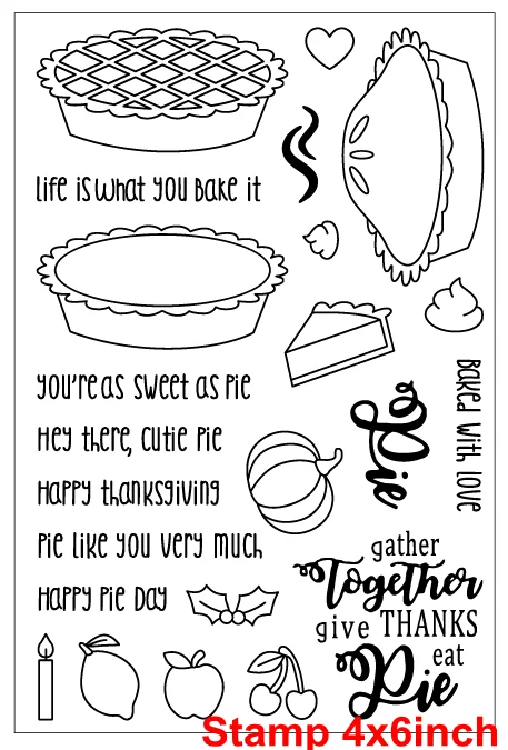 Вырубка Happy Pie Day+ прозрачный штамп+ фрукты+ фраза металлические Вырубные штампы+ прозрачный штамп для украшения открыток Новинка - Цвет: Stamp