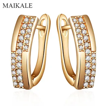 

MAIKALE New Cubic Zirconia Simple Stud Earrings For Women Fine Jewelry Rose Gold Long Earrings Wedding Party Exquisite Jewelry