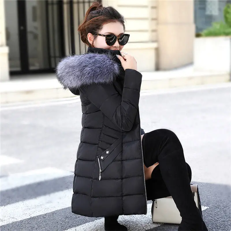 Зимняя повседневная верхняя одежда, пальто для женщин, новая мода, корейский стиль, с капюшоном, с мехом, теплые утепленные парки, женские длинные куртки, пальто P112