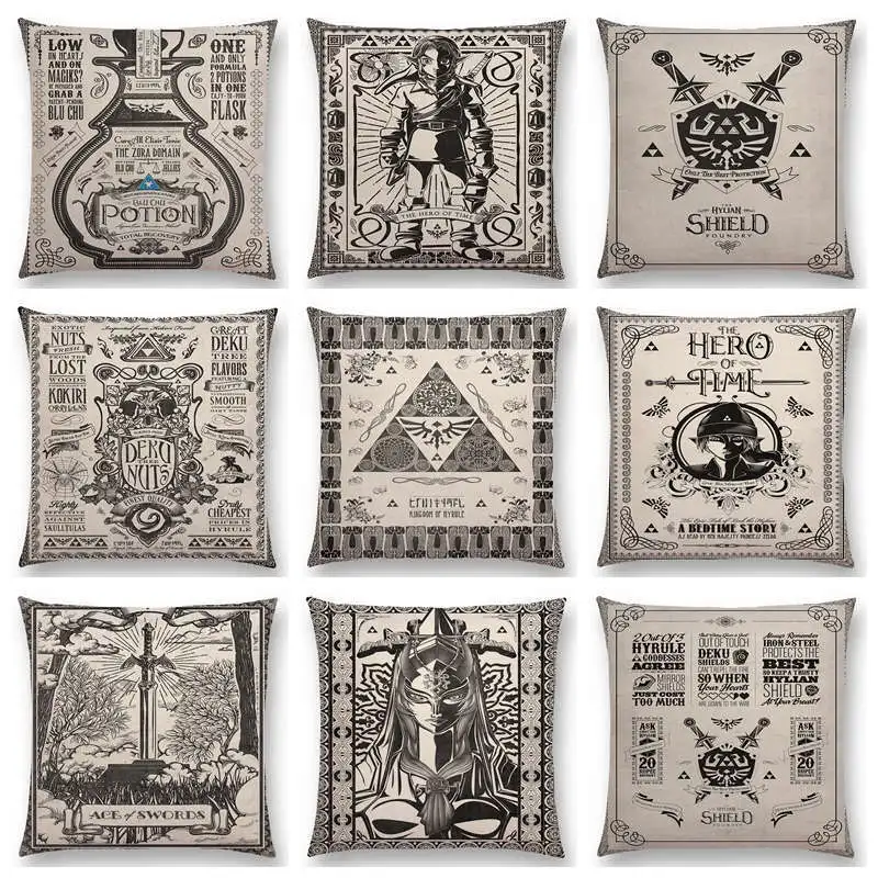 Zelda Link Chu Potion Poster Sword Shield Logo Hero Vintage Tarot Cushion Cover |
