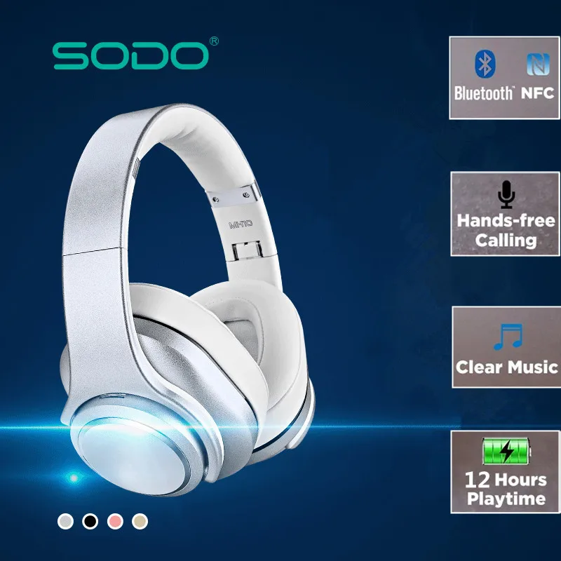 SODO Bluetooth наушники Колонки 2 в 1 складные NFC HiFi стерео беспроводные V5.0 с микрофоном