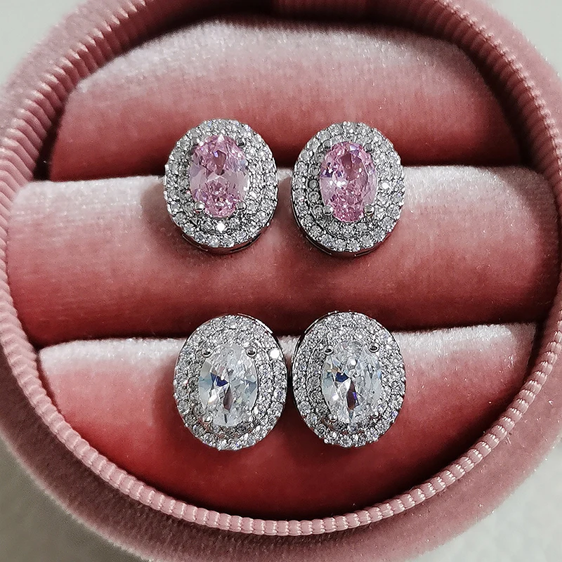 2021 New Arrivals Fashion Luxury 925 Sterling Silver Zircon Stud Pink Earing Earrings for Women Girl Party Gift Jewelry Z7 - Image 6