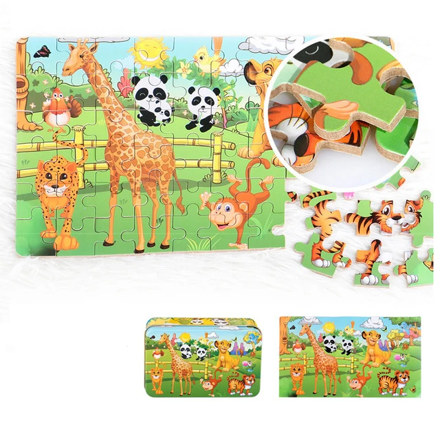 New 60 Pieces Wooden Puzzle Kids Toy Cartoon Animal Wood Jigsaw Puzzles Child Early Educational Learning Toys for Christmas Gift 3