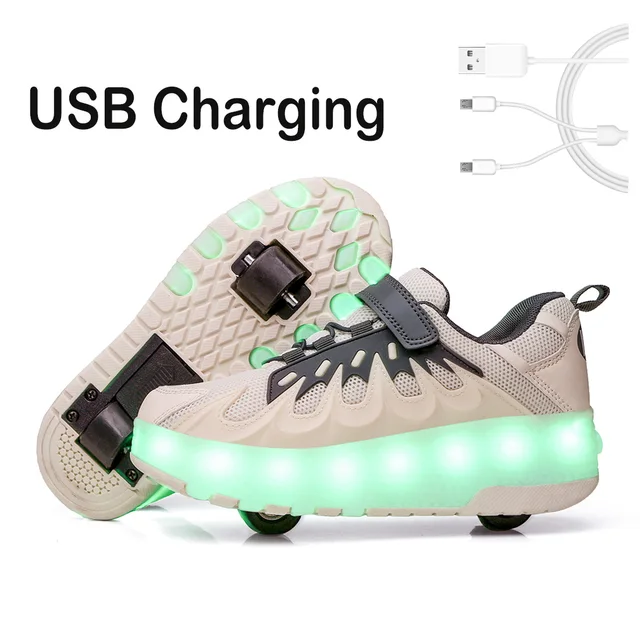 US $29.23 28-40 Kids Luminous Shoes Sneakers With Two Wheels on Led Light Sports Roller Skate for Children Bo