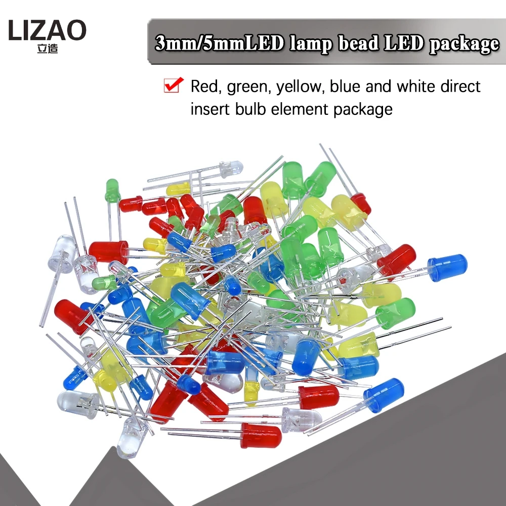 Free shipping 100PC/Lot 3MM 5MM Led Kit Mixed Color Red Green Yellow Blue White Light Emitting Diode | Электронные компоненты и