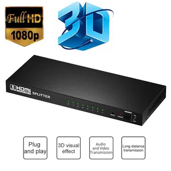 

1x8 HDMI splitter, one input and eight output HDMI splitter, audio video splitter amplifier, supports full HD 3D 1080P / 60HZ