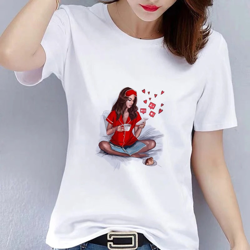 

Casual Fashion T-shirt Sexy Women T-shirt Pretty Girls Casual Time T-shirt Love Trend Simple White T-shirt