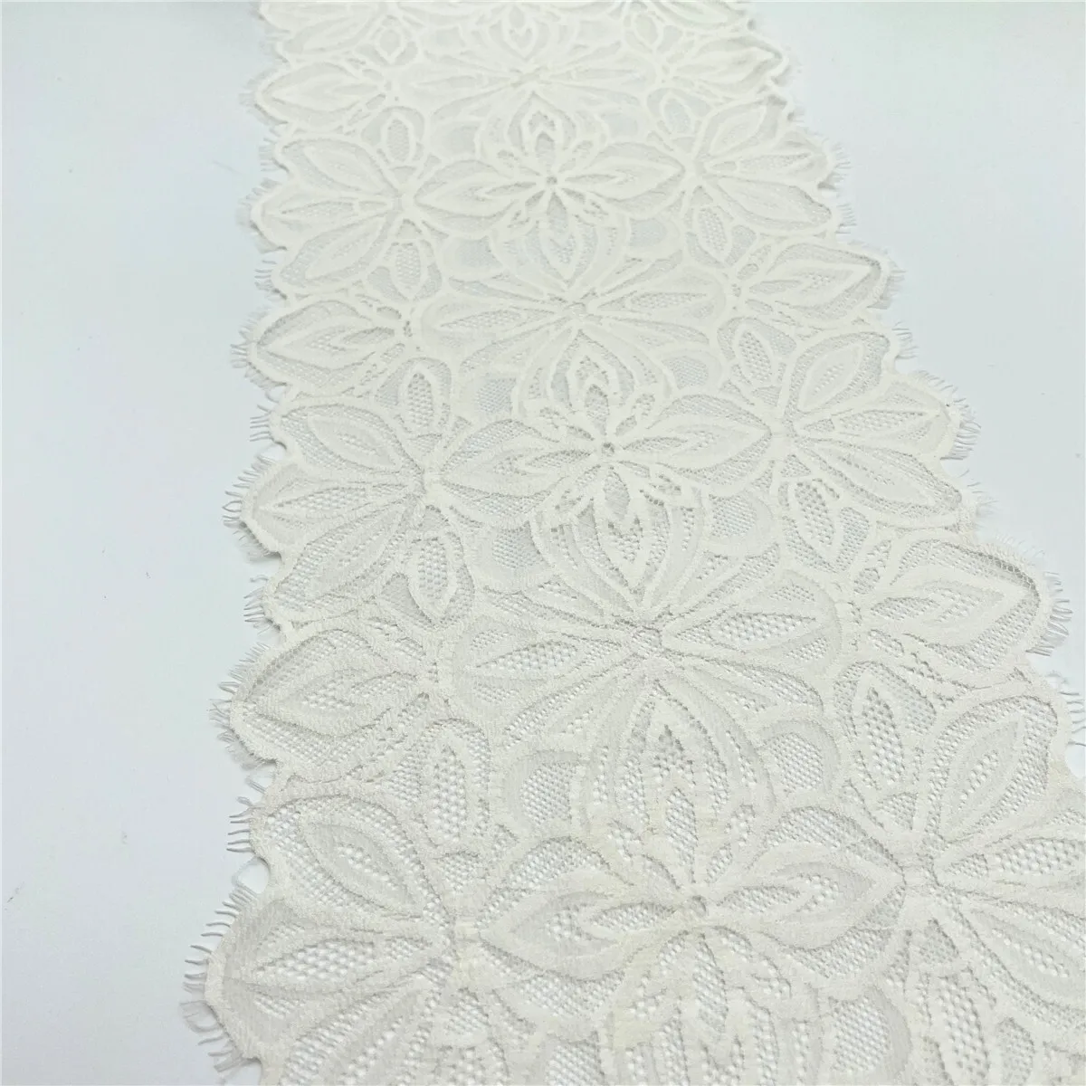 3y/lot 19.50cm Cream White Floral Elastic Stretch Lace Trim 6