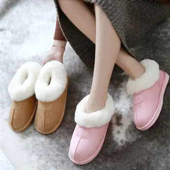 

Winter Plush Home Slippers Anti Slip Solid Color Winter Plush Flat Slippers Couple Slip On Indoor Slippers Fur Plush Shoes #15
