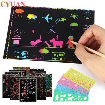 

50pcs Colorful Magic Scratch Paintings Paper Card Creative DIY Art Drawings Coloring Cards Kids Painting Toys Birthday Gifts