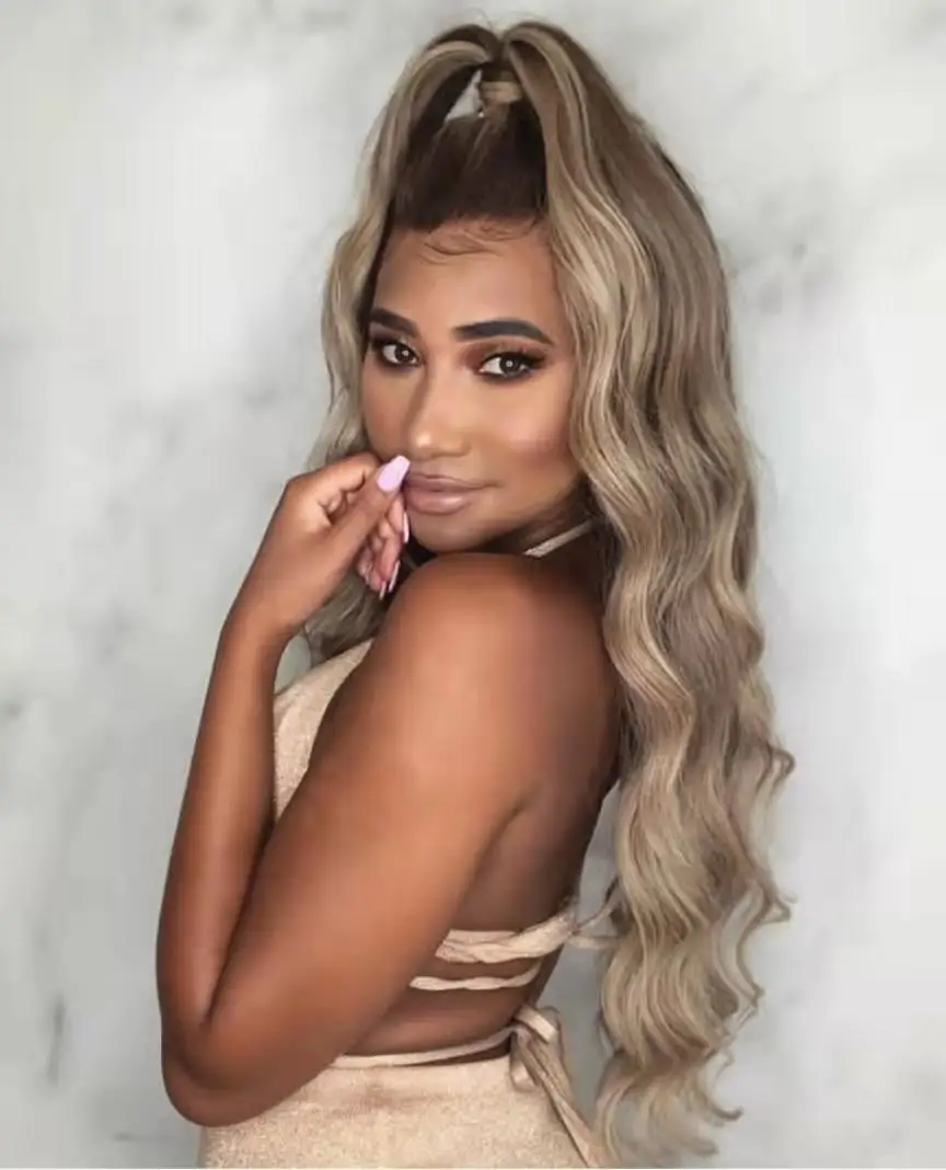 

Long Wavy Ombre Brown Blonde Synthetic Wigs for African American Women Heat Resistant Fiber Middle Part Cosplay Wigs