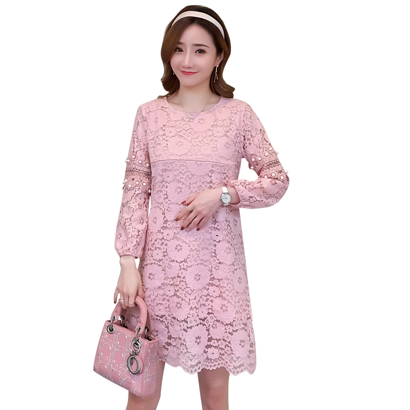 

8981# Autumn Korean Fashion Lace Maternity Nursing Dress Hollow Out Sweet F eding Clothes for Pregnant Women Pregnancy Shirt Top