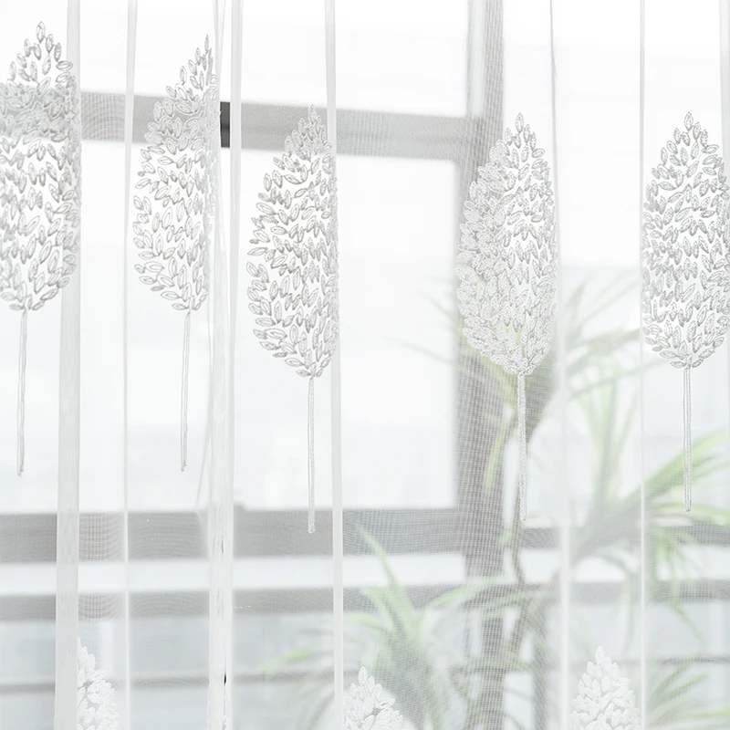 

Modern Floral Tulle Curtains for living room White Leaves Sheer voile Curtains for Bedroom Kitchen Tulle for Window Curtains