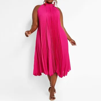 

Draped Halter Party Dress Women Sexy Off Shoulder Sundress Elegant Dresses Beach Loose Pleated Long Dresses robe de soiree