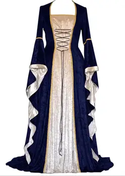 

cosplay costumes halloween fancy clothes Square collar trumpet sleeve drawstring waist velvet big swing long skirt stage