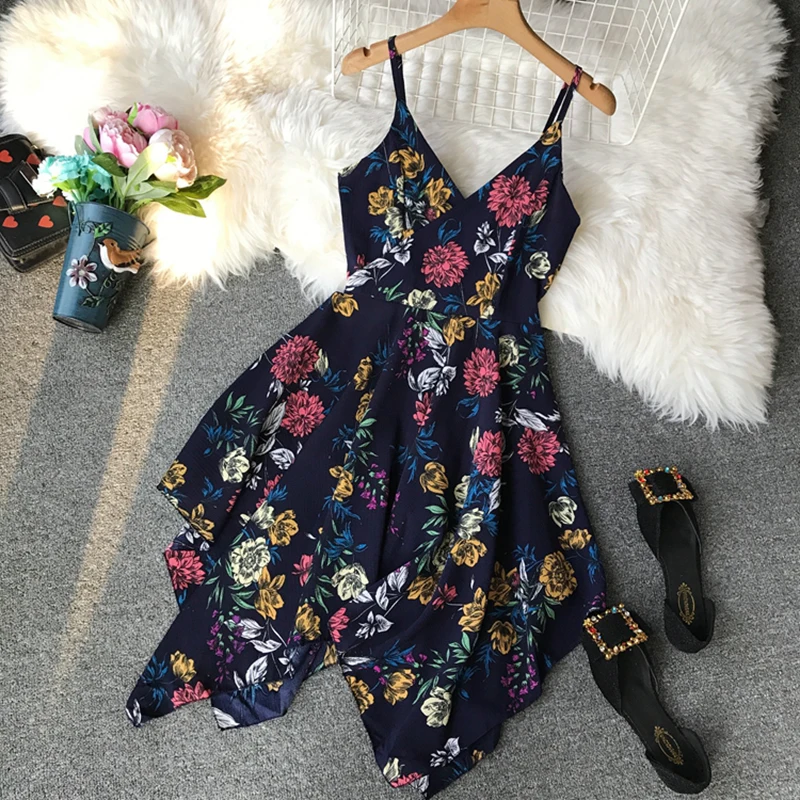 Boho 2020 V образным вырезом пикантные летние Цветочный принт нерегулярные тонкие