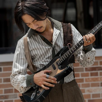 

men shirts button up shirt British retro striped shirt Spliced business casual slim top Casual suit shirt retro clothes