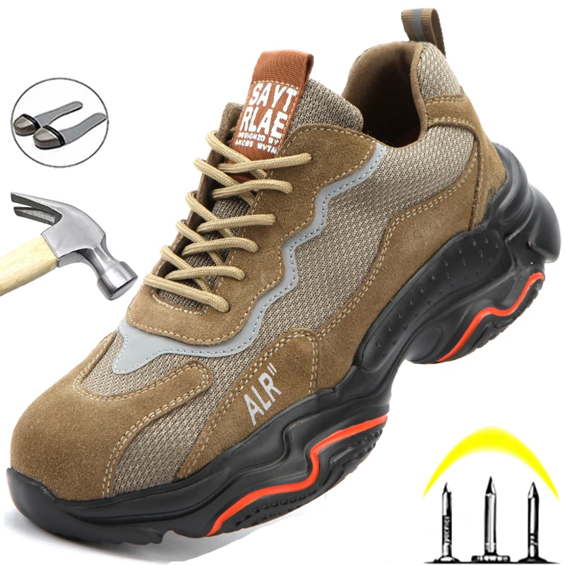 Zapatos de seguridad ligeros para hombre, calzado de trabajo con puntera de acero a prueba de perforaciones, zapatillas protectoras antigolpes, 2021