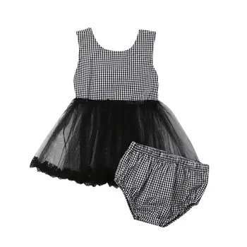 

Newborn Baby Girl Outfits Fashion Summer Clothes Plaid 2Pcs Sleeveless Tulle Tutu Tops Dress+Shorts Baby Girl Cotton Sets