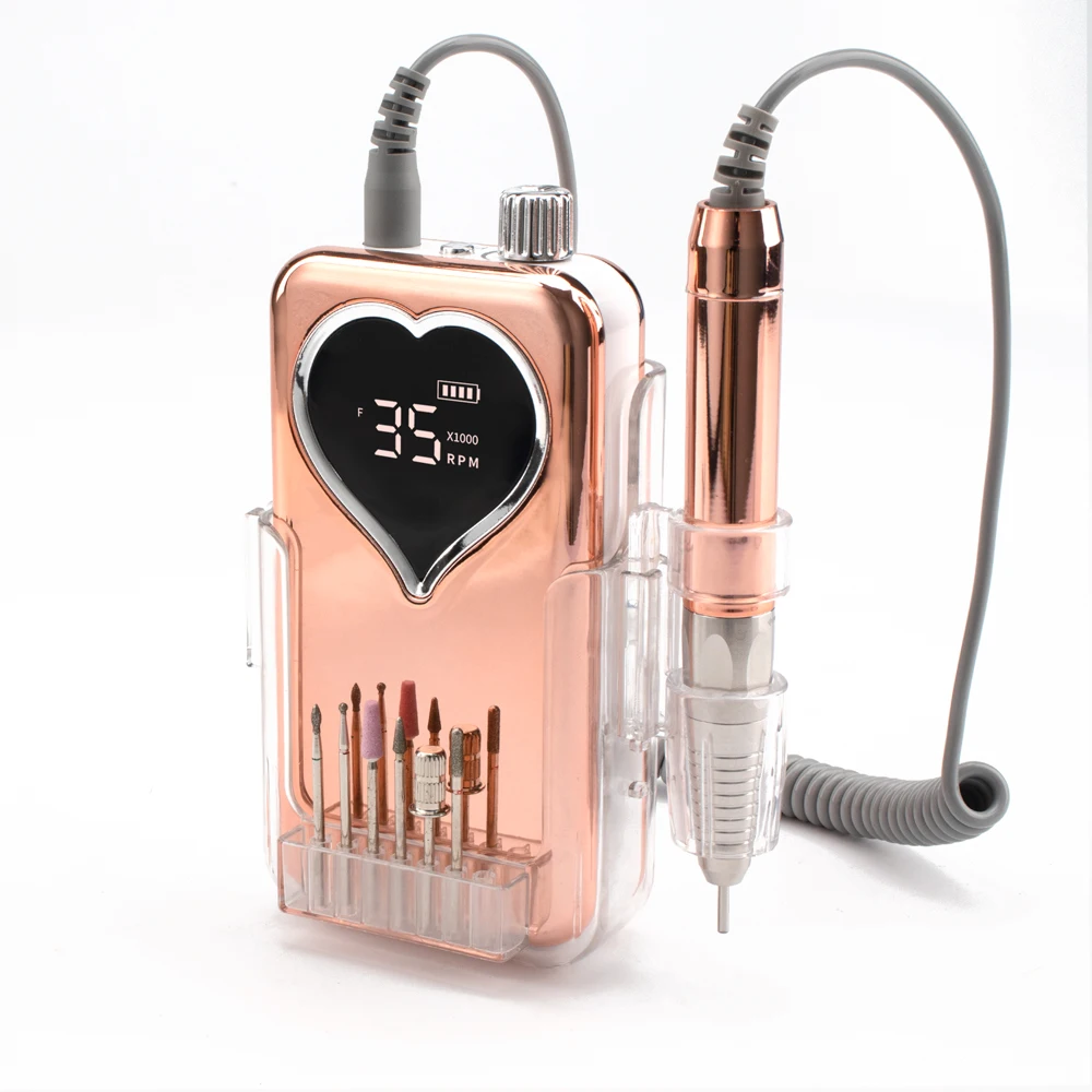 Rechargeable 35000RPM Brushless Portable Cordless Heart Shape Plating Silver E File Electric Manicure Nail Drill Machine 2