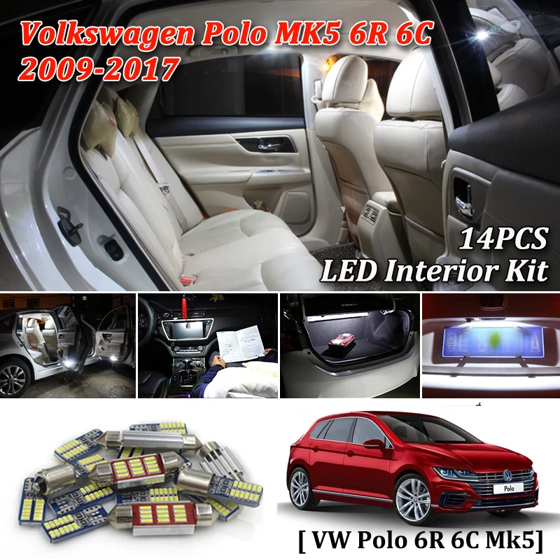 

14pcs Canbus White Car LED Interior Light Kit For Volkswagen VW Polo 6R 6C Mk5 LED Interior Light 2009-2017