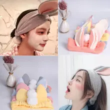 Grandes orelhas de coelho falso bola de pele de veludo bandana para as mulheres macio elástico faixas de cabelo bonito meninas rosto lavagem headwrap acessórios de cabelo(China)