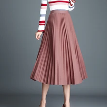 Весенняя женская плиссированная сетчатая юбка, повседневная Корейская эластичная юбка до середины икры с высокой талией, винтажная элегантная Офисная Женская юбка трапециевидной формы