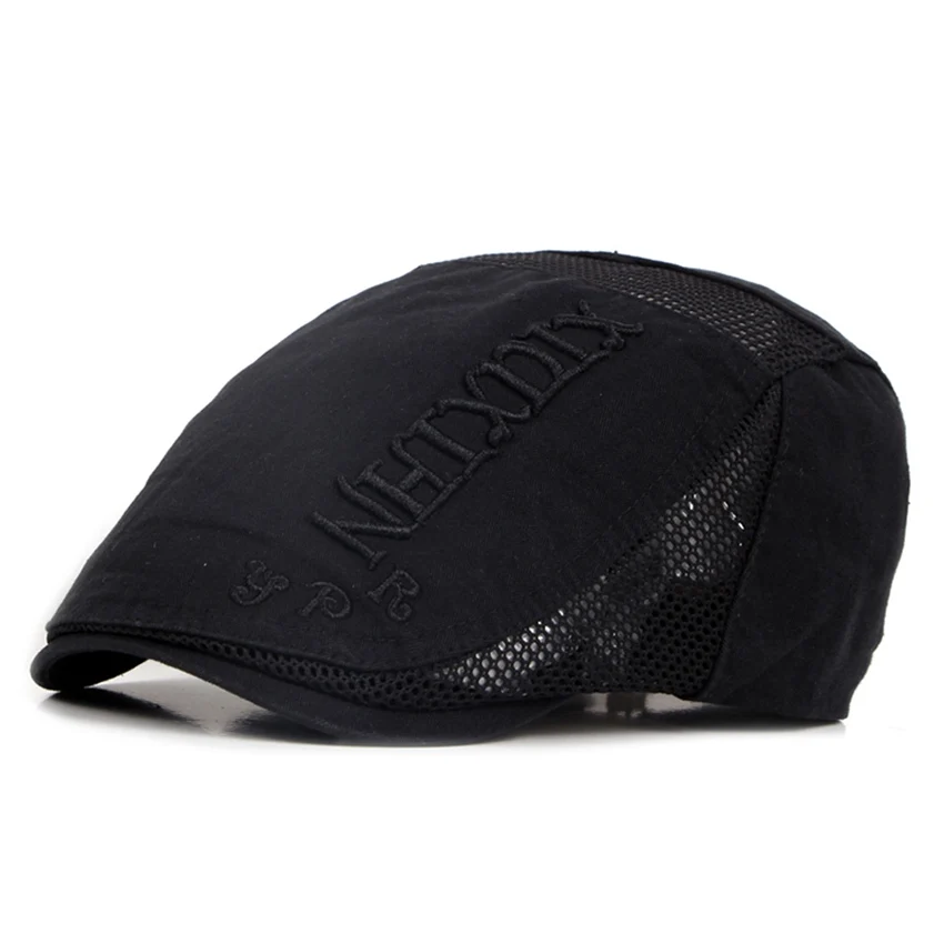 JNKET дышащая ткань Мужские Женские береты Шляпа Casquette Летняя Повседневная солнцезащитная Кепка Утконос Кепка Ретро Вышивка дизайн - Цвет: Black