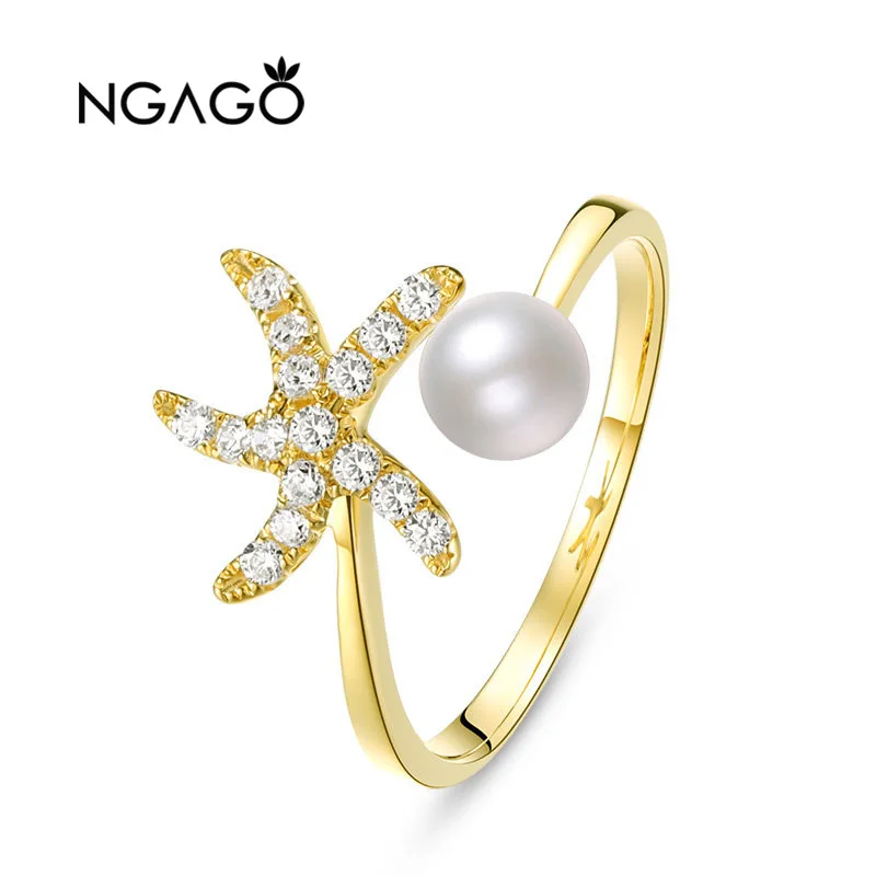 

18K Gold Star Ring Women's Elegant South Korea Cool Simple Network Red Pearl Ring Versatile Accessories AU750